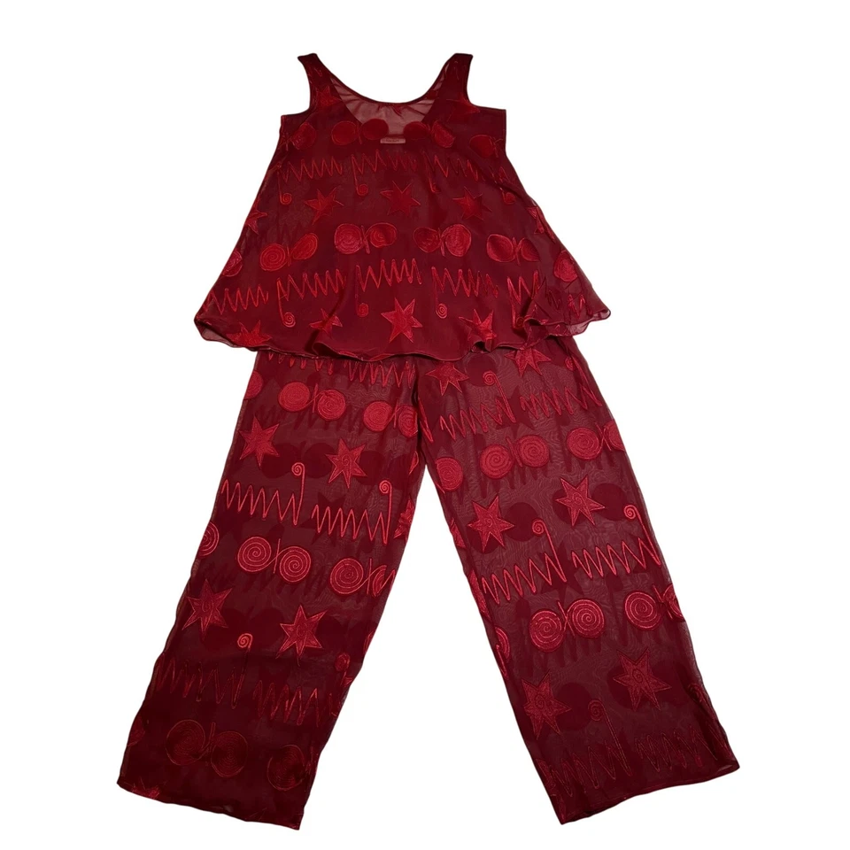 VTG Victoria's Secret Gold Label Sheer Pajamas Size Small Lounge Set Geometric - Image 1 of 4