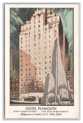 Hotel Plymouth Street Scene Illustrated NYC NEW YORK WB Vintage Postcard UNP - Image 1 of 2