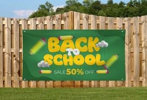 Back To School 13 oz Scrim Vinyl Banner with Hemming and Grommets - Picture 1 of 2