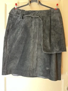 Vintage DKNY Black Leather Suede Pencil Skirt With Detachable Belt Size 16 - Picture 1 of 12