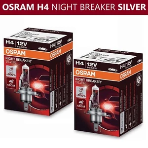 H4 OSRAM Night Breaker Silver 60/55w Globes Bulbs 3200K +100% P43t 64193NBS 2pcs - Picture 1 of 3