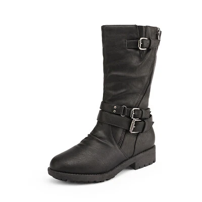 Girls Kids Fashion Knee High Boots Buckle Side Zipper Fall Winter Riding Boots - Image 1 of 4