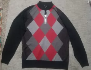 New with Tags Vintage 80's 90's Knit Sweater Mens XL Black Red Gray Geometric - Picture 1 of 4