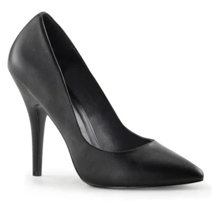 Zapatos de tacón de 5" Pleaser USA Seduce-420 de cuero negro en stock - Imagen 1 de 1