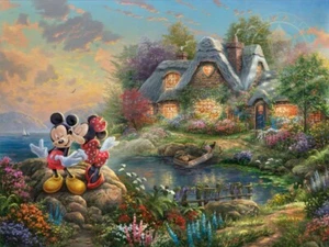 Thomas Kinkade Disney unframed S/N Mickey & Minnie SWEETHEART COVE  new Rare - Picture 1 of 1