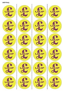 24X PRETAGLIATI UKIP PARTY, CARTA WAFER COMMESTIBILE, CUPCAKE, CAKE TOPPERS 1136 - Foto 1 di 1