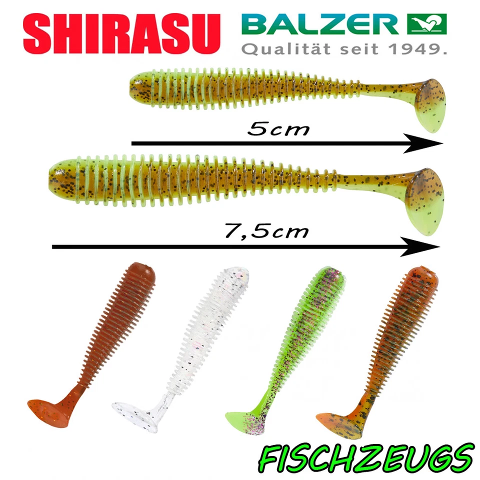 Balzer Shirasu Street Worm Paddler 5+7,5cm Gummiköder Paddel Wurm 6 Stück Barsch - Bild 1 von 1