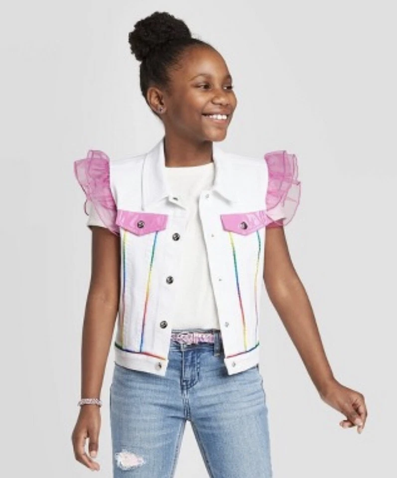NEW Nickelodeon Jojo's Closet Girls White Denim Vest Outerwear Size XL 14/16 - Image 1 of 1