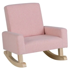 Kids Linen Upholstered Rocking Armchair Toddler Single Sofa With Solid Wood Legs - Picture 1 of 10