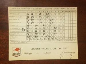 1938 University of Vermont baseball scorecard v. Middlebury College Socony Mobil - Picture 1 of 1