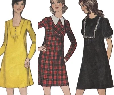 1970s A Line Shift Smock Dress Puff Sleeve Square Neck Sewing Pattern Style 3710 - Image 1 of 3