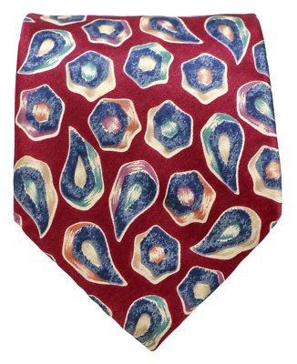 Corbata de sarga de seda para hombre Stafford de colección foulard abstracto rojo azul tostado 58 x 3,75 Foto 1 de 3