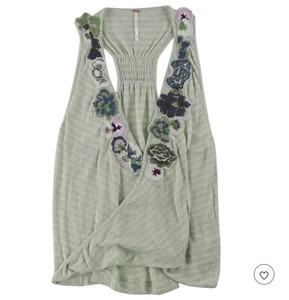 NWT Free People Frida Mint Green Floral Embroidered Knit Tank Top Size S - Picture 1 of 8