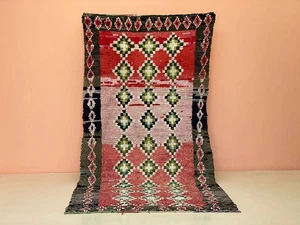 Tappeto vintage fatto a mano marocchino Boucherouite Azilal, tappeto berbero lana, 4'5x9ft - Foto 1 di 12