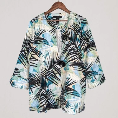 Chaqueta Ali Miles Mujer Un Botón Estampado Hoja Tropical Arrugada Ligera Talla M Foto 1 de 4