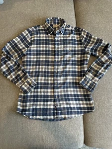 Fatherty Flannel Shirt Medium Blue White Brown Long Sleeve - Picture 1 of 7