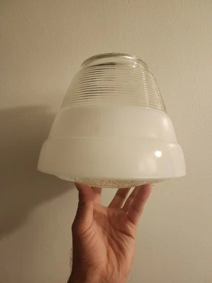 Vintage Art Deco Clear White Glass Light Flush Mount Fixture  - Image 1 of 3