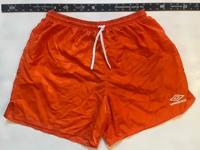 Vintage Umbro Orange Checkered Nylon Soccer Shorts Adult XL Mens USA 80s 90s - Image 1 of 4