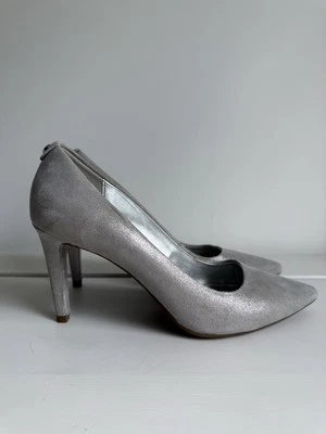 Michael Kors Silver Suede Pointed Toe Heels Size 7 – Classic Dress Pumps - Image 1 of 4