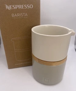 NEW Nespresso Barista Stackable Lidded Sugar Creamer Serving Set Wood & Ceramic - Picture 1 of 7