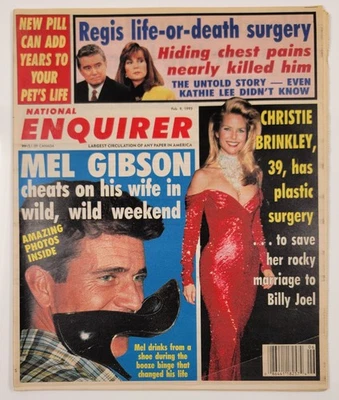National Enquirer Feb. 9 1993 Christie Brinkley Mel Gibson Regis Philbin Kathie - Image 1 of 2