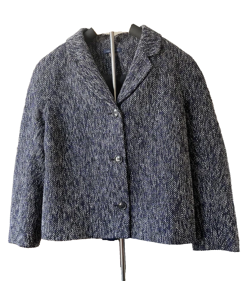 Blazer feminino Tommy Hilfiger azul preto tweed clássico peito único preppy 14 - Imagem 1 de 4