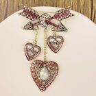 Pink Rhinestone Coat Pin Golden Love Heart Brooches Cupid's Brooch  Ornament