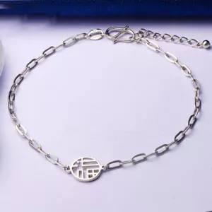 Fine Pt950 Real Platinum 950 Women Blessing Round Cable Link Bracelet 6-7inch   - Picture 1 of 3