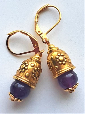 AMATISTA EN FORMA DE LINTERNA Pendiente Gota GP LEVERBACK Hecho a Mano XGE Foto 1 de 4