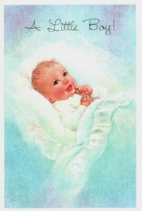 Congratulations New Baby Boy Soft Blue Blanket Fravessi Greeting Card  - Picture 1 of 3