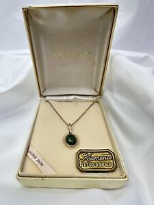 Vtg NOS Krementz 14 KT Gold Overlay Chain Necklace With Genuine Jade Pendant 18”