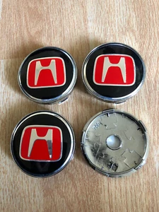 4x Honda Car Wheel Centre Cap Hub Center Caps 60mm 6.0cm Black / Red UK - Picture 1 of 3