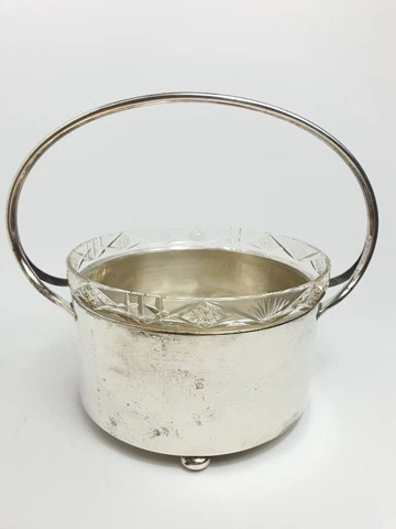 High quality old tank hen basket quist metal silver-plated glass insert Cover