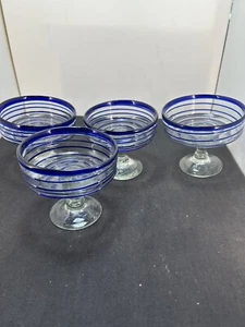 4er Set handgeblasenes Kunstglas Mini Margarita Gläser Kobaltfaden/Wirbel 3,5 Zoll - Bild 1 von 5