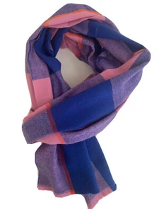 Indigo ECO SUPER SOFT SCARF PLAID Pink Blue  21x73 - Picture 1 of 11