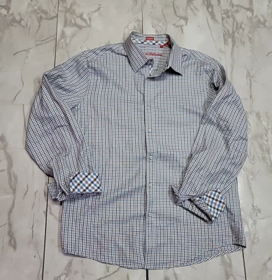 Report Collection Original's Gingham Flip Cuff Blue Oxford Flannel Men's Large - Image 1 of 4