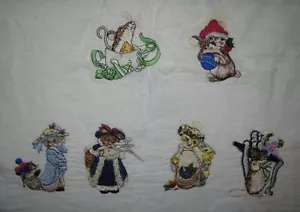 Cats Mouse Flowers Applique Embellishment Crafts Fabric vtg machine embroidery - Picture 1 of 4