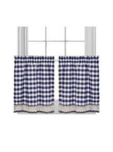 Achim Buffalo Check Decorative Window Treatment 1 Tier Pair Navy 58"x24" New!L19 - Picture 1 of 2