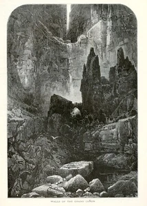 Mura del Grand Canyon, fiume Colorado, America storica 1874 antica incisione - Foto 1 di 4