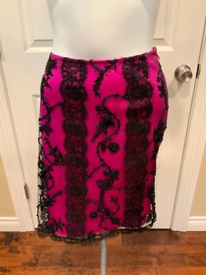 Escada Pink & Black Beaded Lace Pencil Skirt, Size 8 (US) 40 (EU) NWT! - Image 1 of 4