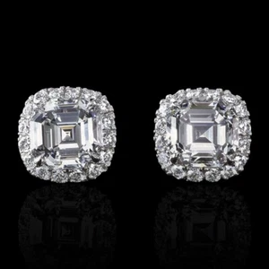 950 Platinum Women Earring Studs Lab Grown Diamond Asscher 4 Carat IGI - Picture 1 of 10