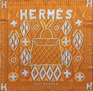 HERMES Schal Seide 100% Carre 70 "KELLY EN PERLES" orange/weiß - Bild 1 von 8