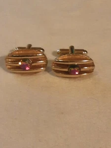 24kt Gold Plated Oval W/ Multicolor CZ inset Cuff Links - Picture 1 of 4