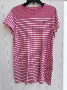 Polo Ralph Lauren Pink & White Stripe Dress Navy Blue Pony Juniors X-Large - Picture 1 of 4