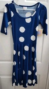 LuLaRoe Nicole Kleid Gr. XXS Blau mit weißen Tupfen Polka Dotten Neu - Bild 1 von 6