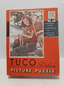 Vintage Tuco Deluxe Picture Puzzle 300-500pc 16x20" Girl Dog Snowshoes Complete - Picture 1 of 11
