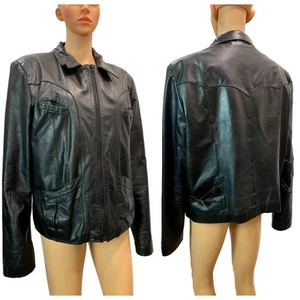 70s Wilsons Black Leather Bomber Jacket Faux Fur Zip Out Lining  - Picture 1 of 10