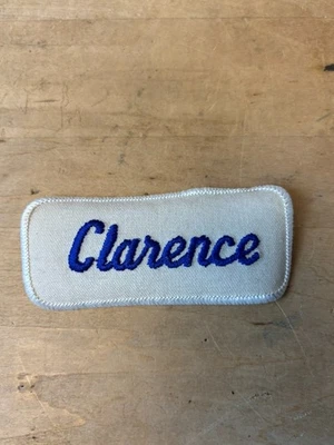 Vtg 70s CLARENCE Sew On Embroidered Clothing Uniform Name Patch BLUE & WHITE - Image 1 of 3