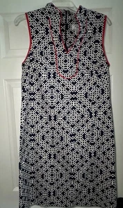 Jessica Howard blau weiß geometrisches Muster rot Paspel Kleid Größe 10 - Bild 1 von 11