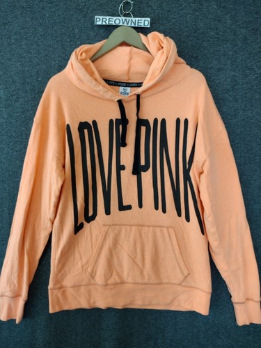 UNDERCOVER Felpa con cappuccio Victorias Secret nera amore rosa logo S arancione con tasche